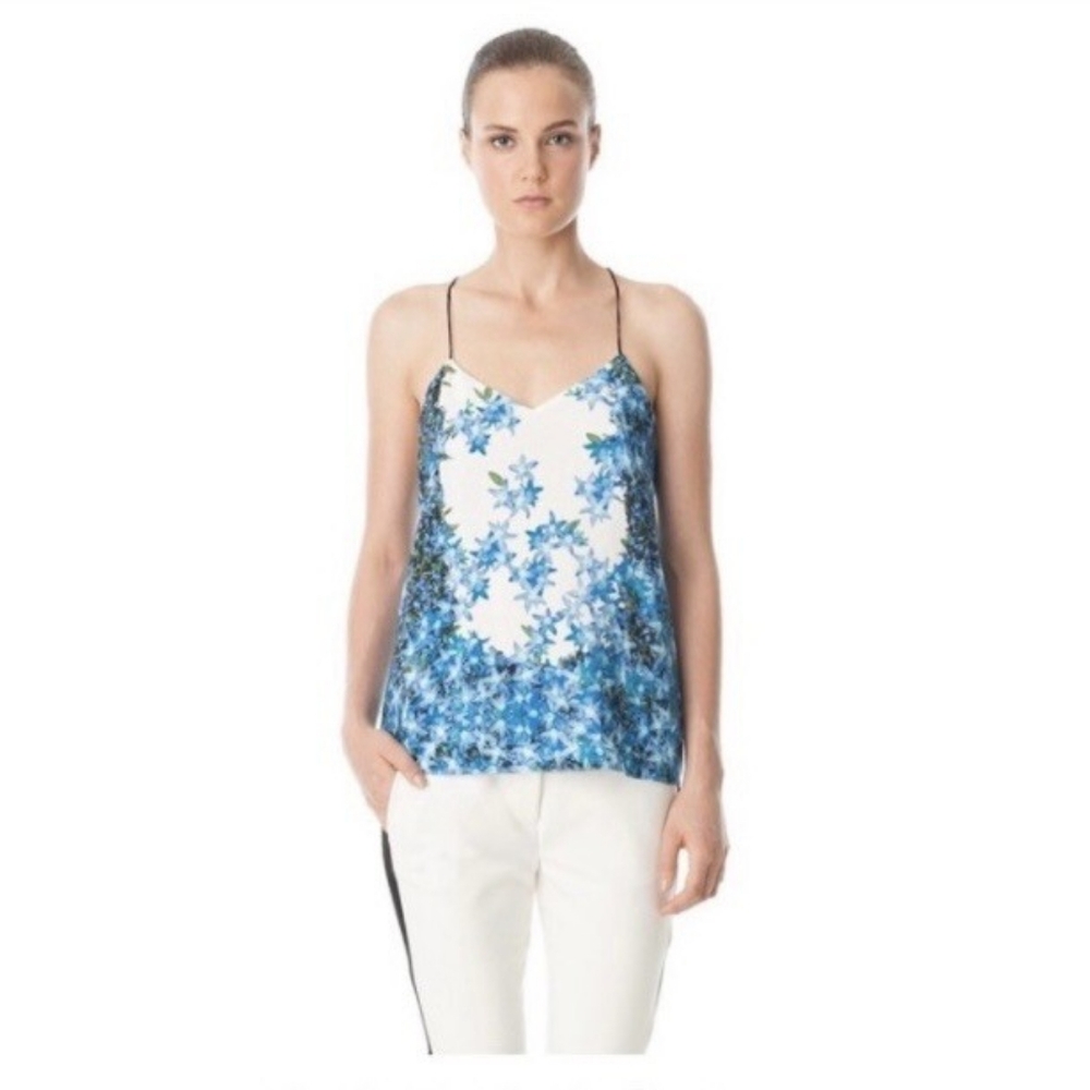 Tibi Sidewalk Floral Cami in Sapphire Multi Spaghetti Strap Racerback